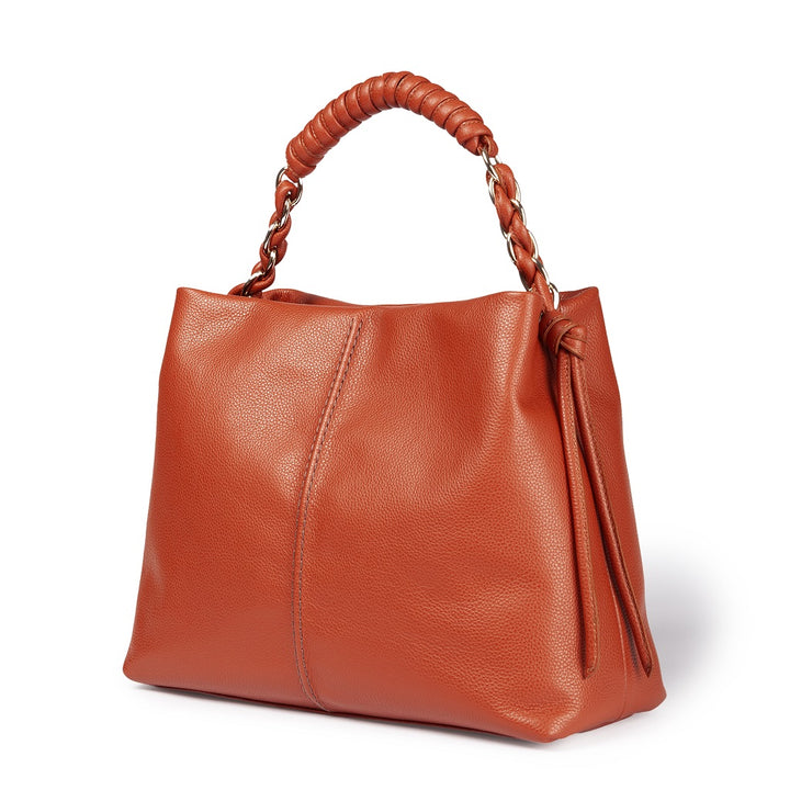 Amina large leather handbag with wrapped tubular handle and detachable shoulder strap