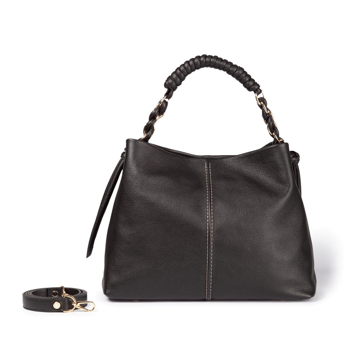 Amina large leather handbag with wrapped tubular handle and detachable shoulder strap