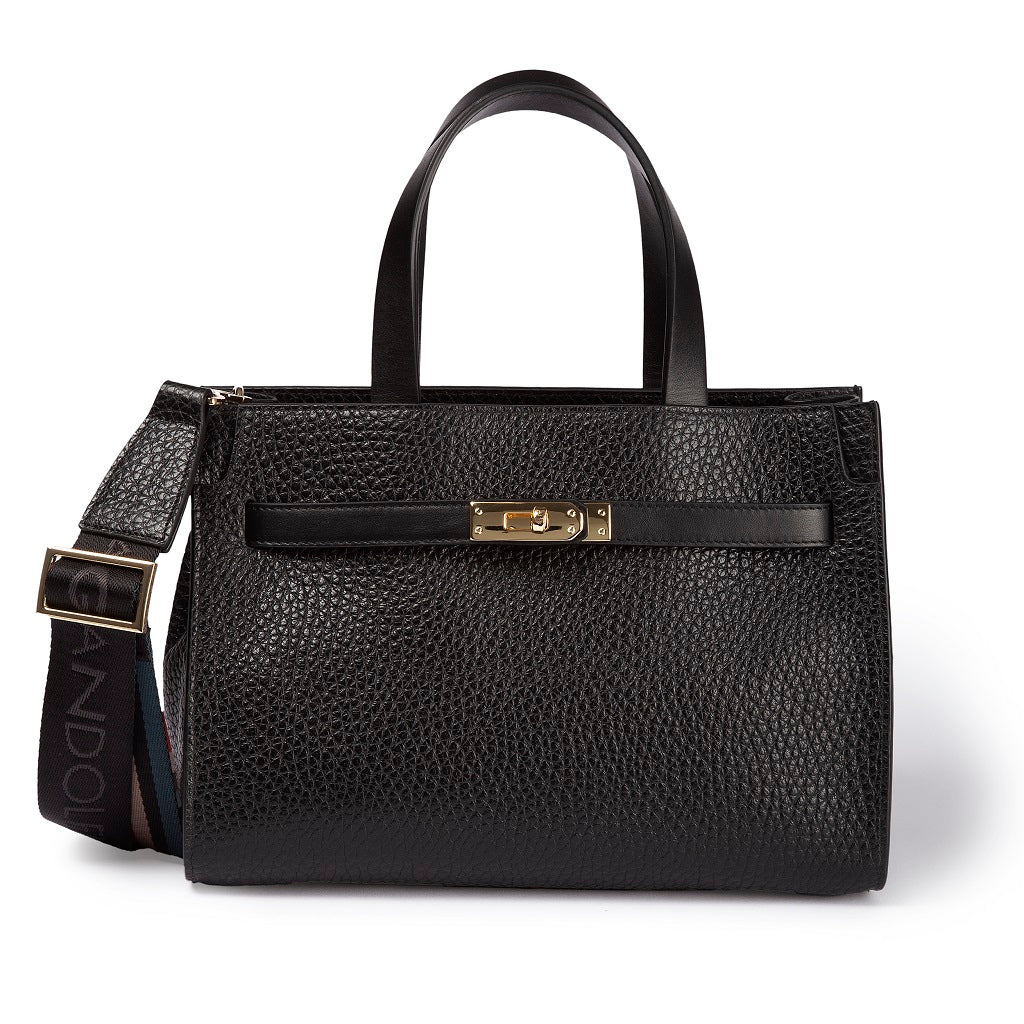 Frida Handbag in hammered leather with adjustable fabric shoulder strap