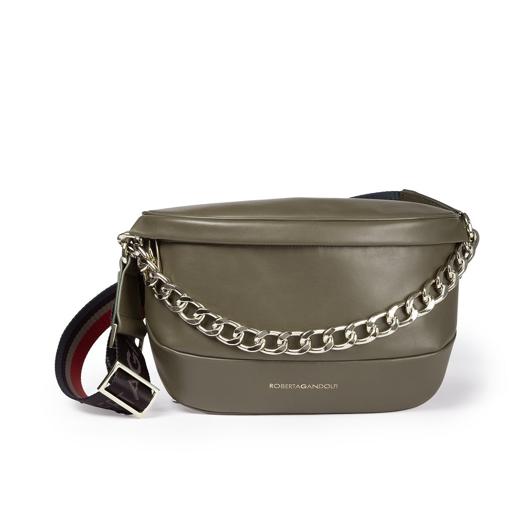 Micol Belt Bag in leather with adjustable shoulder strap and removable chain