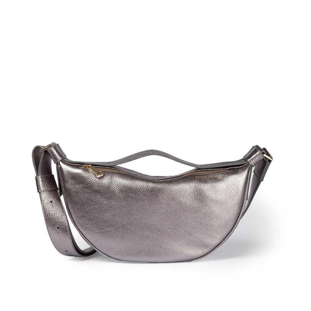 Micol Banana small cross body in metal hammered calfskin with adjustable shoulder strap