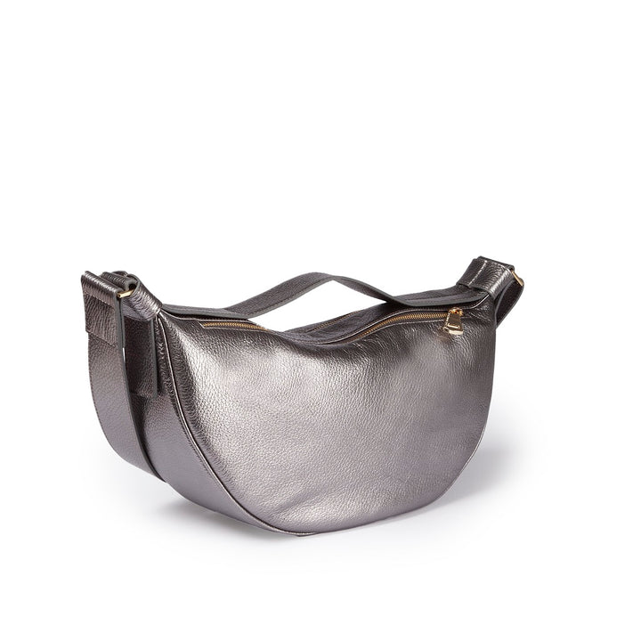 Micol Banana small cross body in metal hammered calfskin with adjustable shoulder strap