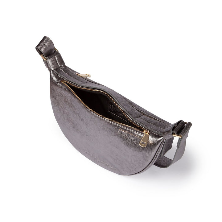 Micol Banana small cross body in metal hammered calfskin with adjustable shoulder strap