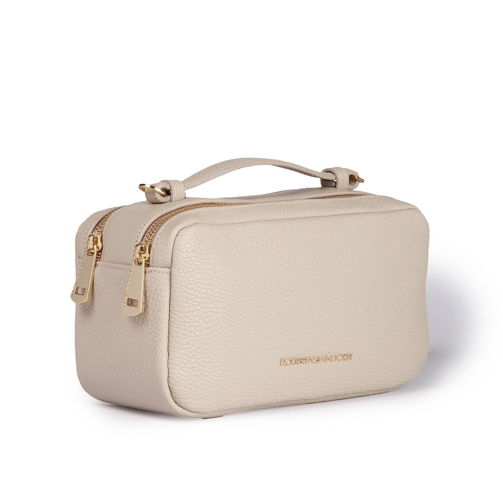 Brigida camera leather bag with double compartment and gold chain shoulder strap with protective leather shoulder pad