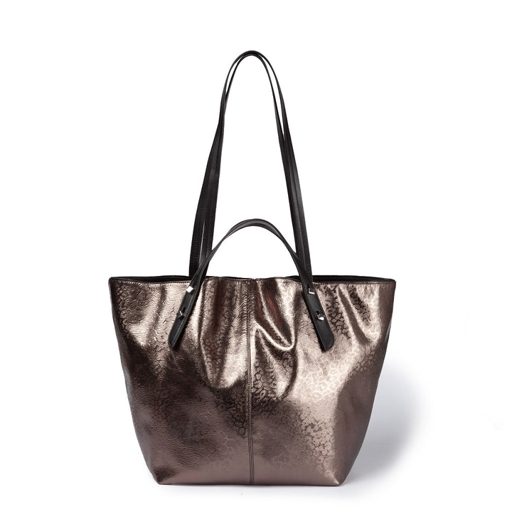 Giuditta Tote in pelle metallizzata con microstampa animalier