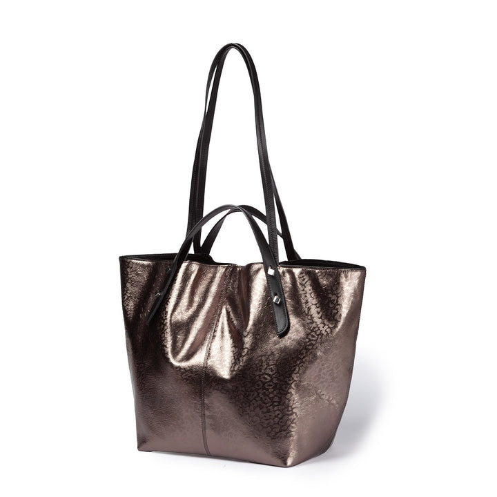 Giuditta Tote in pelle metallizzata con microstampa animalier