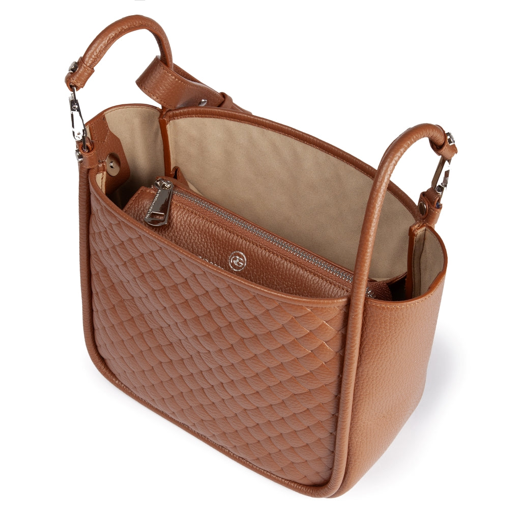 Yuma small woven 3 in 1 borsa a mano in pelle trasformabile con tracolla staccabile