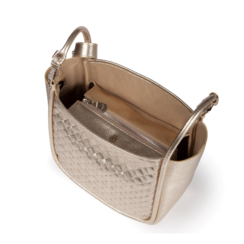 Yuma small woven 3 in 1 borsa a mano in pelle trasformabile con tracolla staccabile