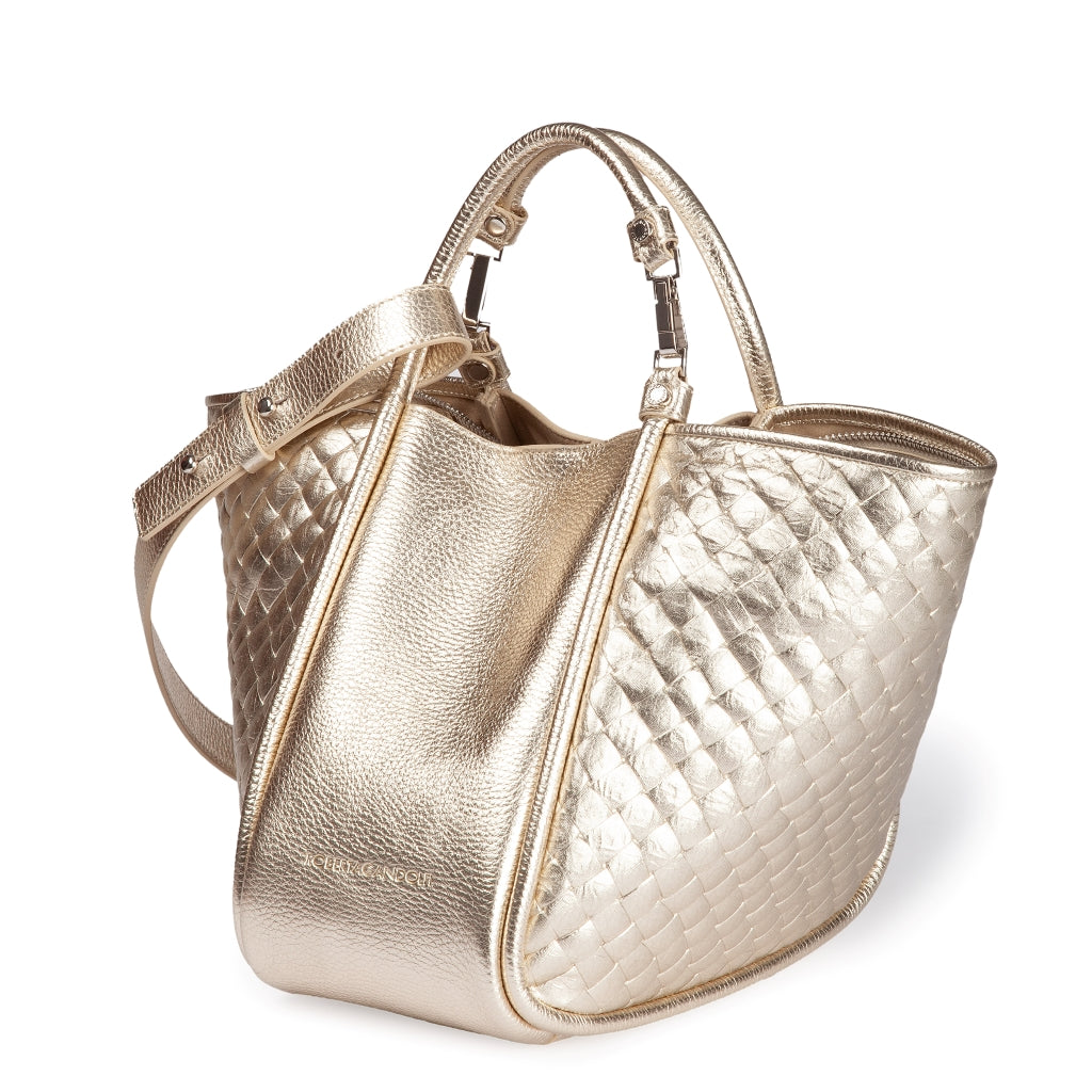 Yuma Medium woven 3 in 1 borsa a mano in pelle trasformabile con tracolla staccabile