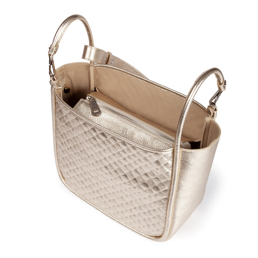 Yuma Medium woven 3 in 1 borsa a mano in pelle trasformabile con tracolla staccabile