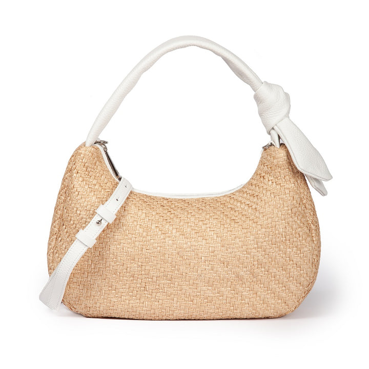 Matilde Handbag in raffia and leather with detachable shoulder strap