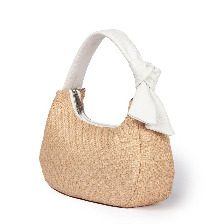 Matilde Handbag in raffia and leather with detachable shoulder strap