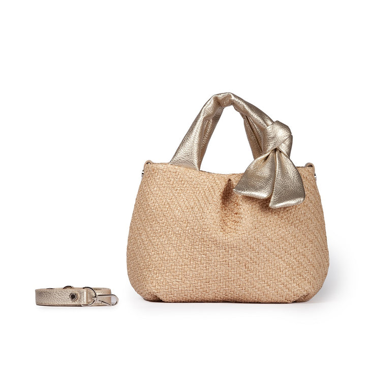 Roberta Gandolfi Matilde Handbag in rafia e pelle con tracolla staccabile