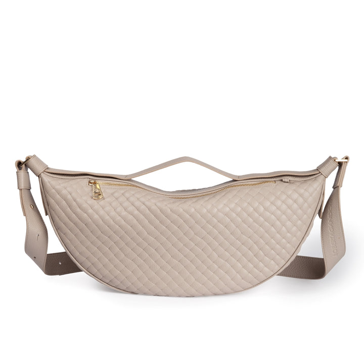 Micol Banana Woven in woven printed calfskin with adjustable shoulder strap