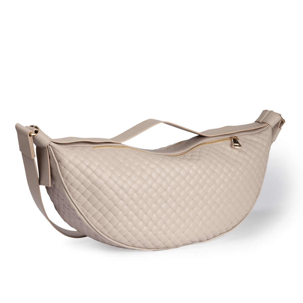 Micol Banana Woven in woven printed calfskin with adjustable shoulder strap