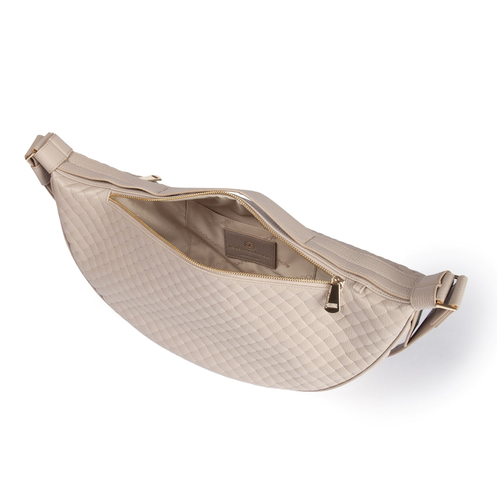 Micol Banana Woven in woven printed calfskin with adjustable shoulder strap