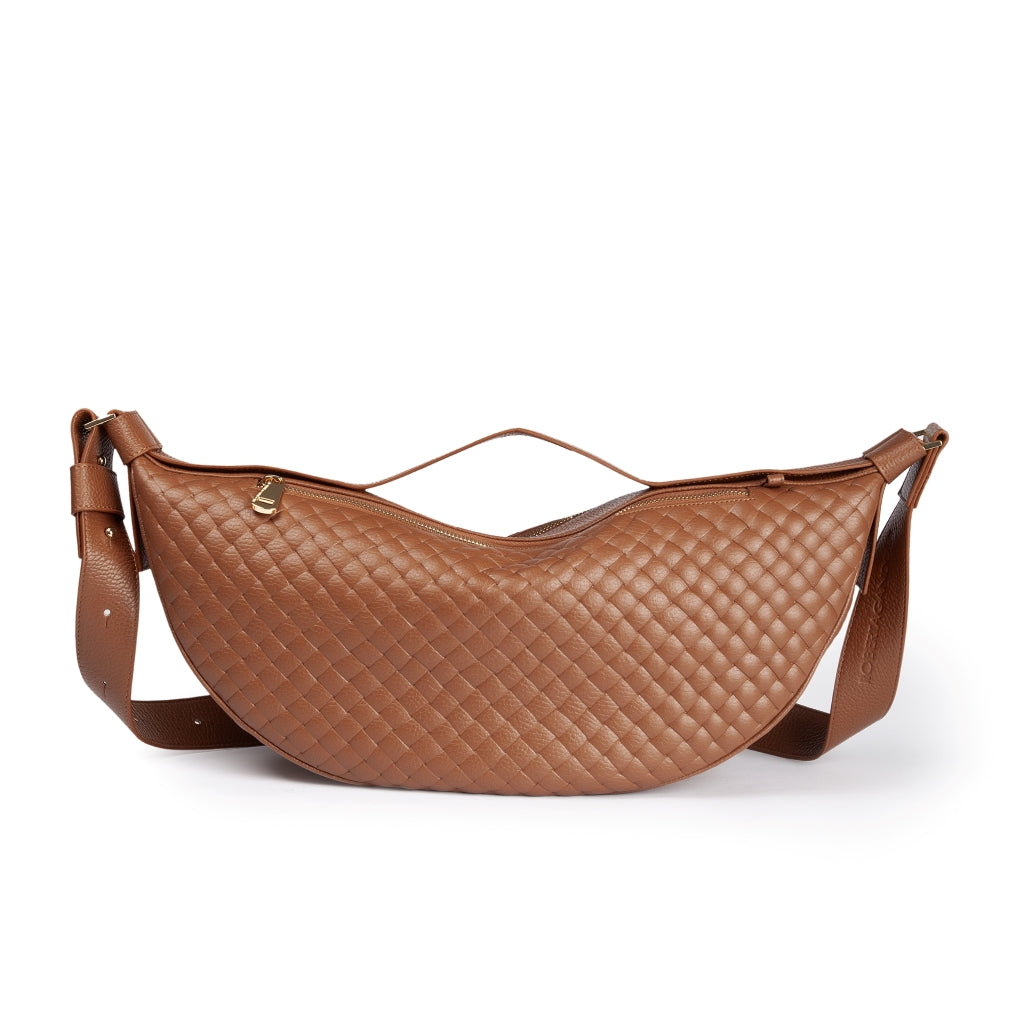 Micol Banana Woven in woven printed calfskin with adjustable shoulder strap