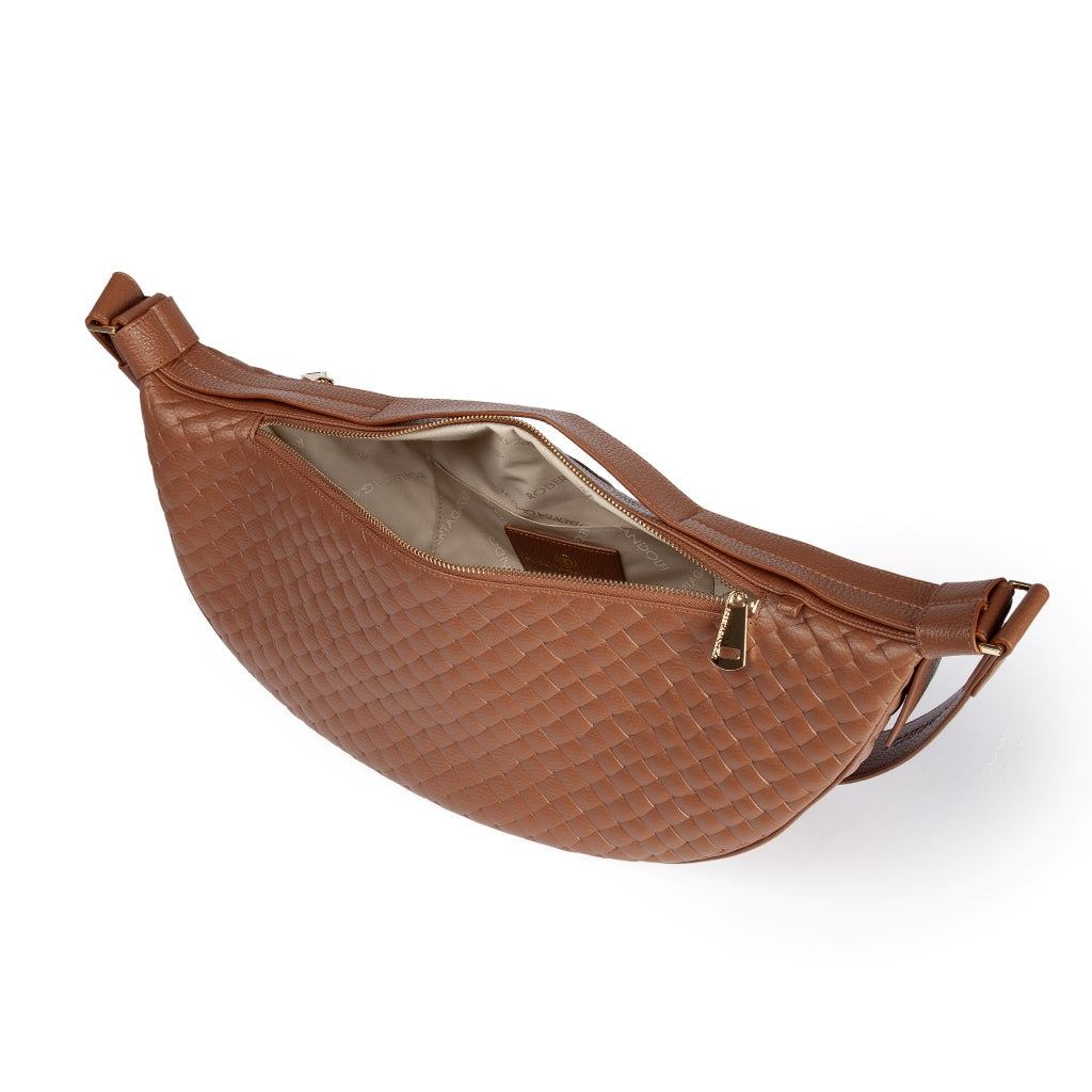 Micol Banana Woven in woven printed calfskin with adjustable shoulder strap