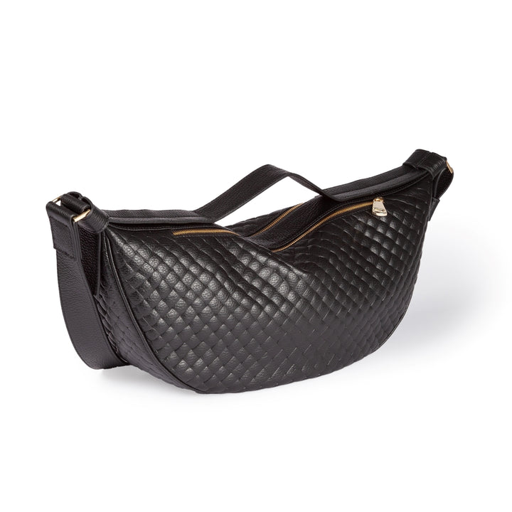 Micol Banana Woven in woven printed calfskin with adjustable shoulder strap