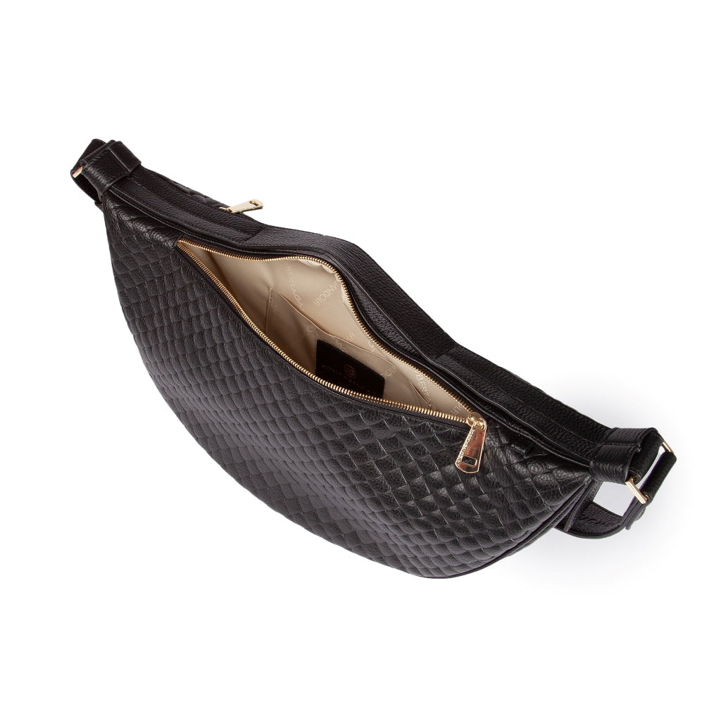 Micol Banana Woven in woven printed calfskin with adjustable shoulder strap