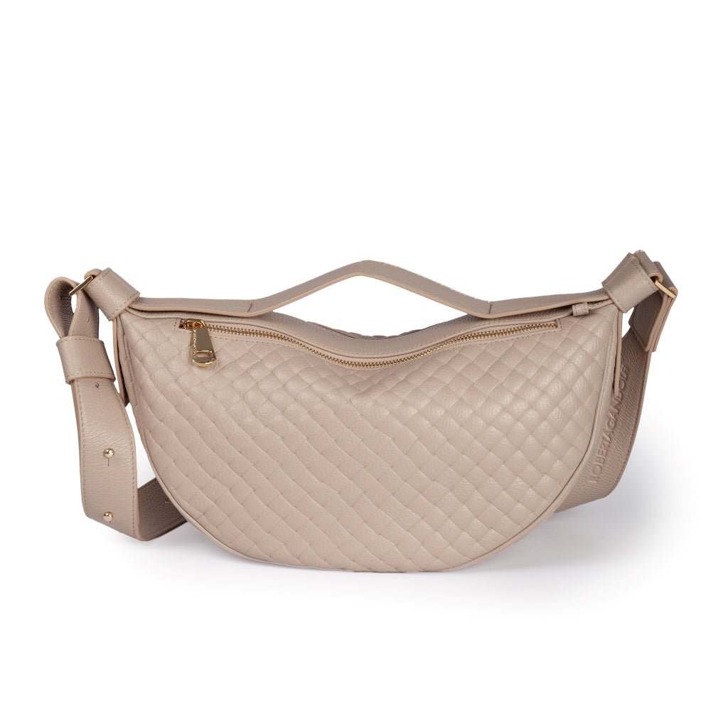 Micol Banana small Woven cross body in vitello stampato intreccio con tracolla regolabile