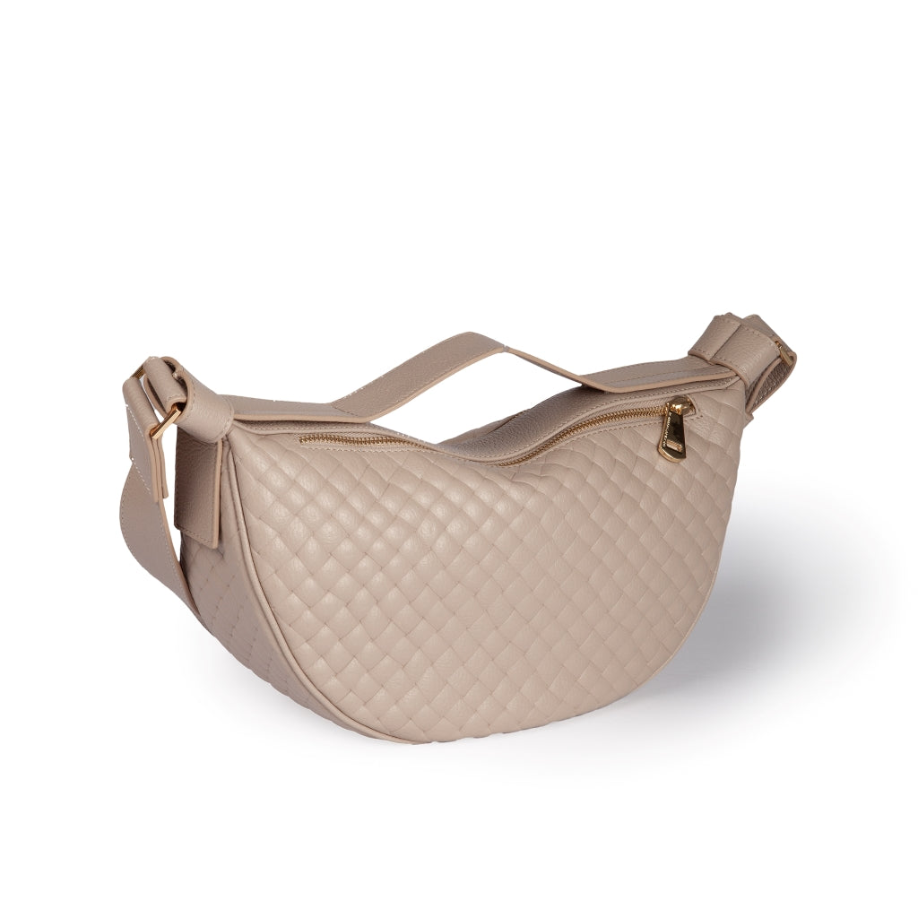 Micol Banana small Woven cross body in vitello stampato intreccio con tracolla regolabile