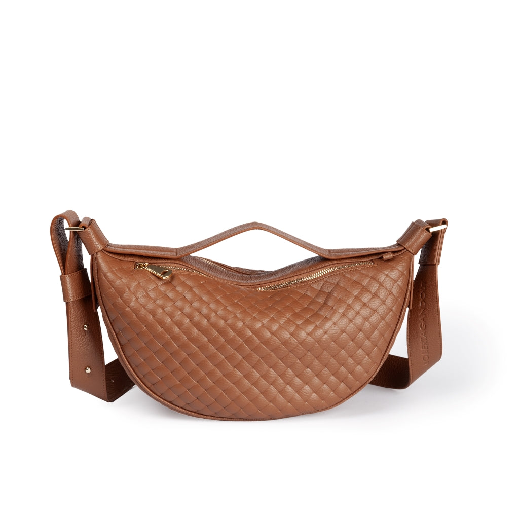 Micol Banana small Woven cross body in vitello stampato intreccio con tracolla regolabile