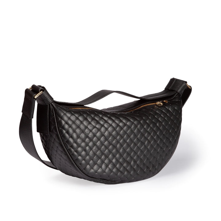 Micol Banana small Woven cross body in vitello stampato intreccio con tracolla regolabile