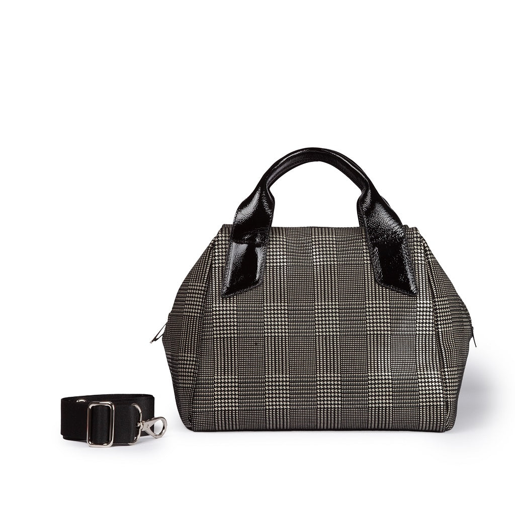 Arianna Boston in tartan print leather with detachable and adjustable shoulder strap