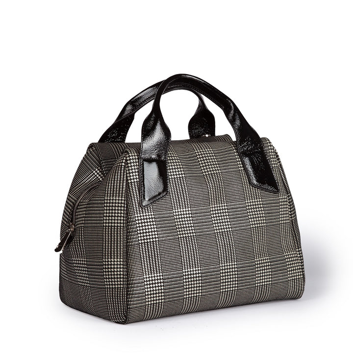 Arianna Boston in tartan print leather with detachable and adjustable shoulder strap