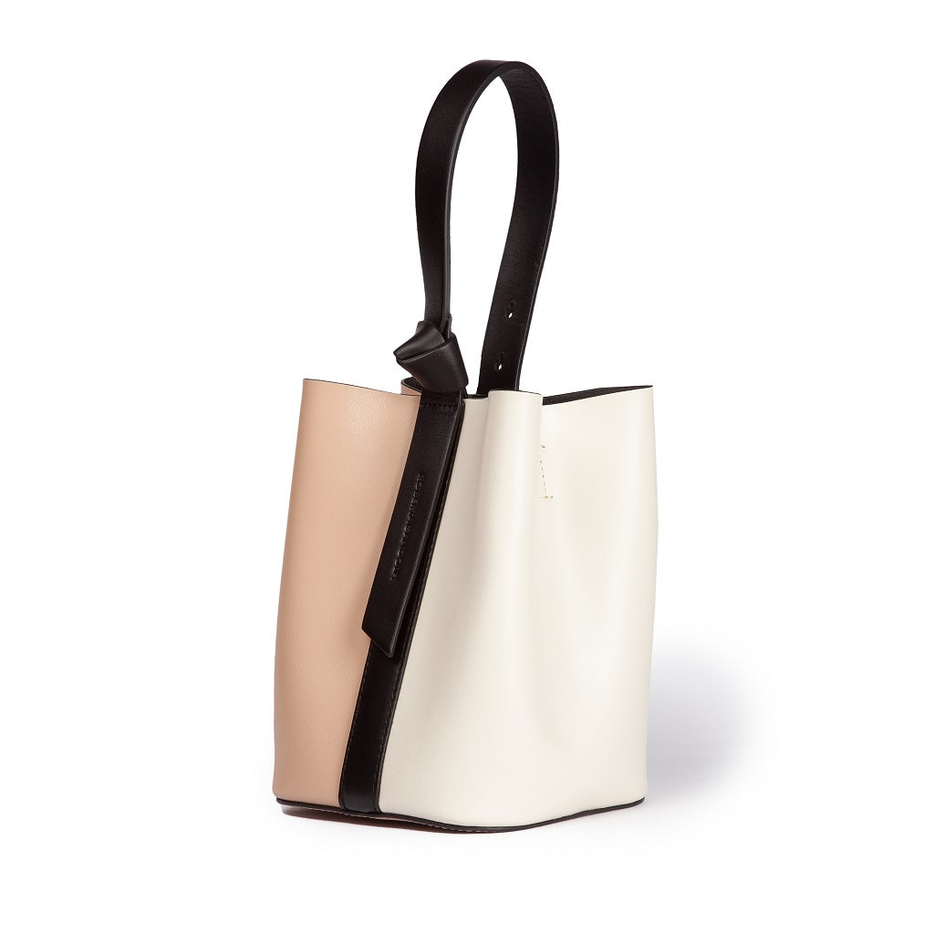 Cinzia Bucket small in pelle bicolor con tracolla staccabile