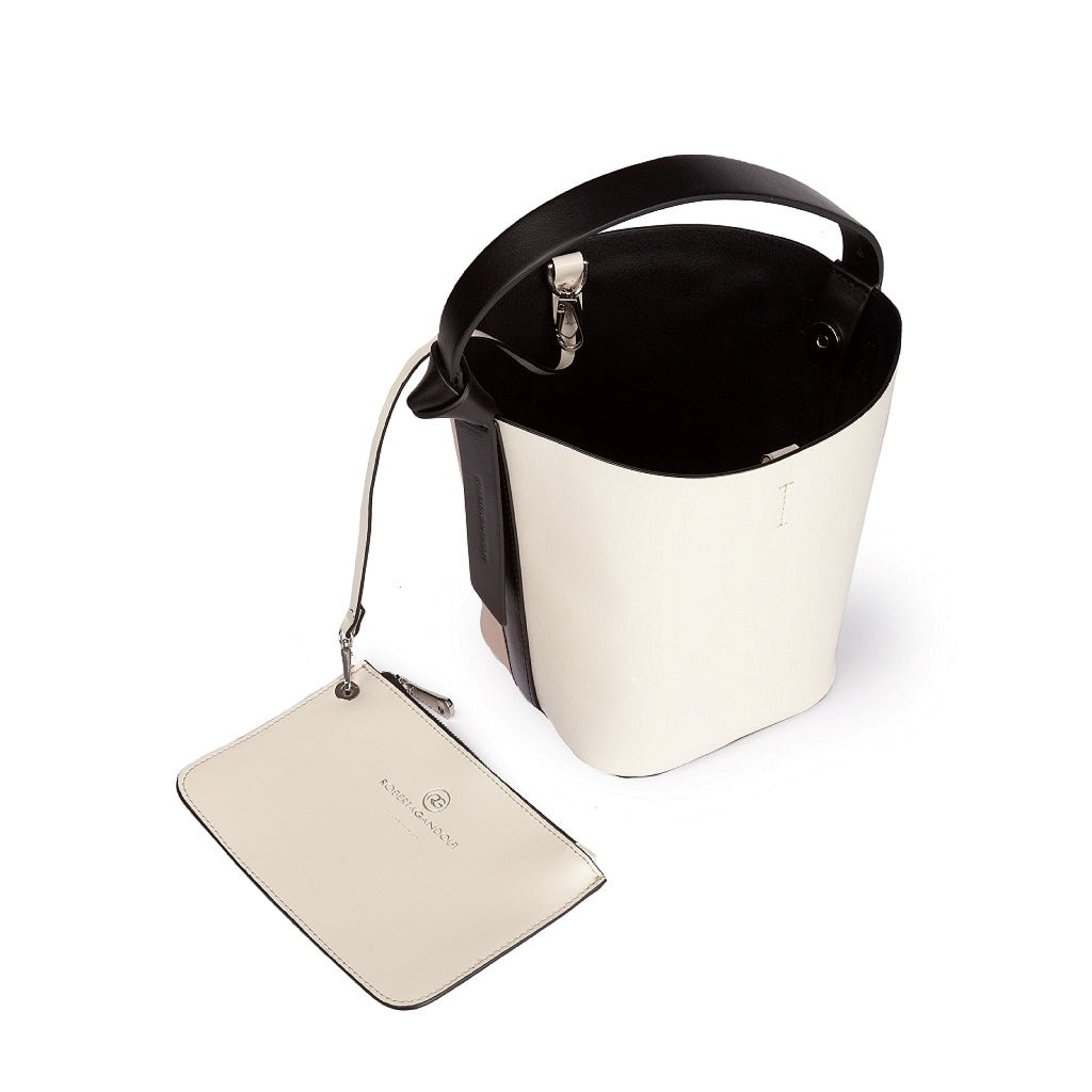 Cinzia Bucket small in pelle bicolor con tracolla staccabile