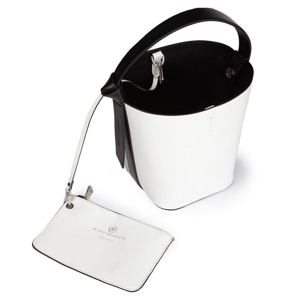 Cinzia Bucket small in pelle bicolor con tracolla staccabile