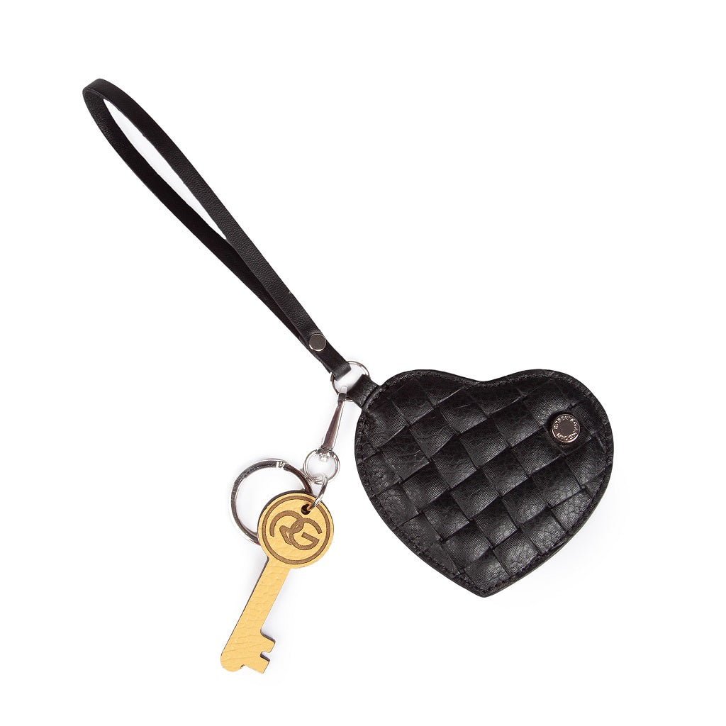 Woven charms key ring in braided printed leather