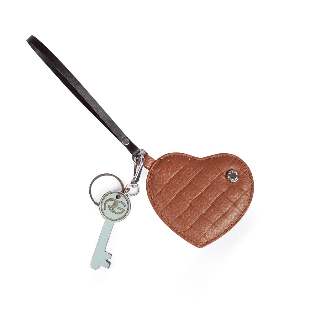 Woven charms key ring in braided printed leather