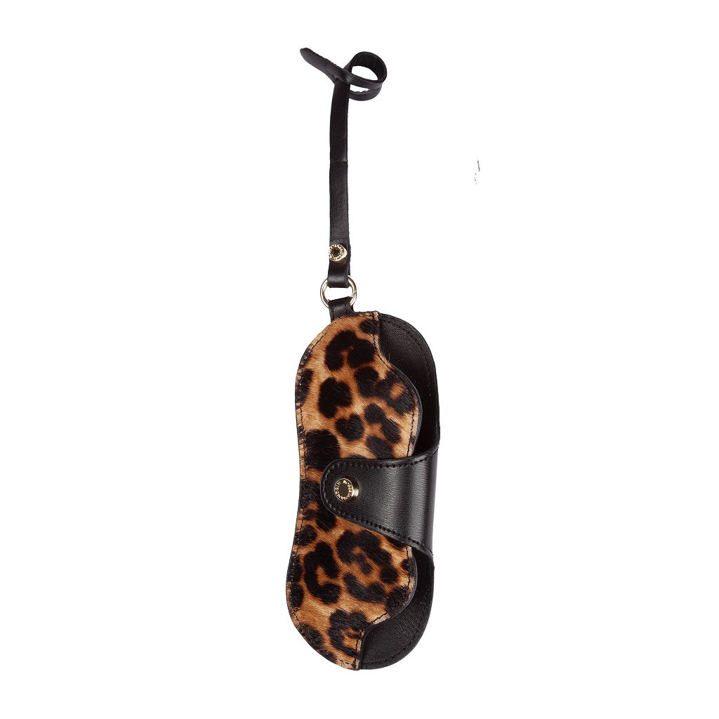 Pony charms glasses holder in animalier printed leather