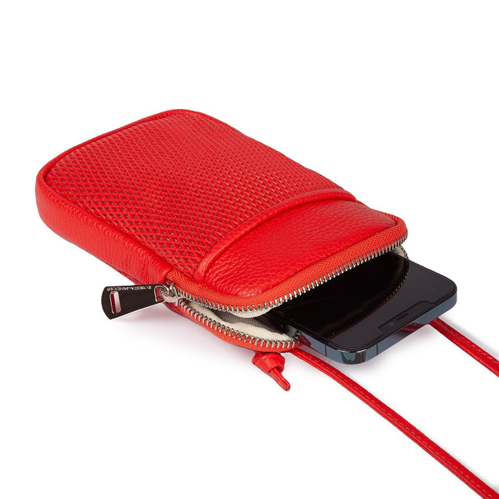Yuma Phone holder in pelle di vitello  con tracolla staccabile e regolabile e tasca esterna