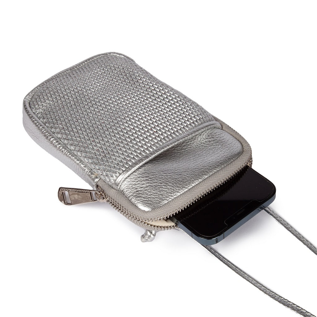 Yuma Phone holder in calfskin with detachable and adjustable shoulder strap and external pocket