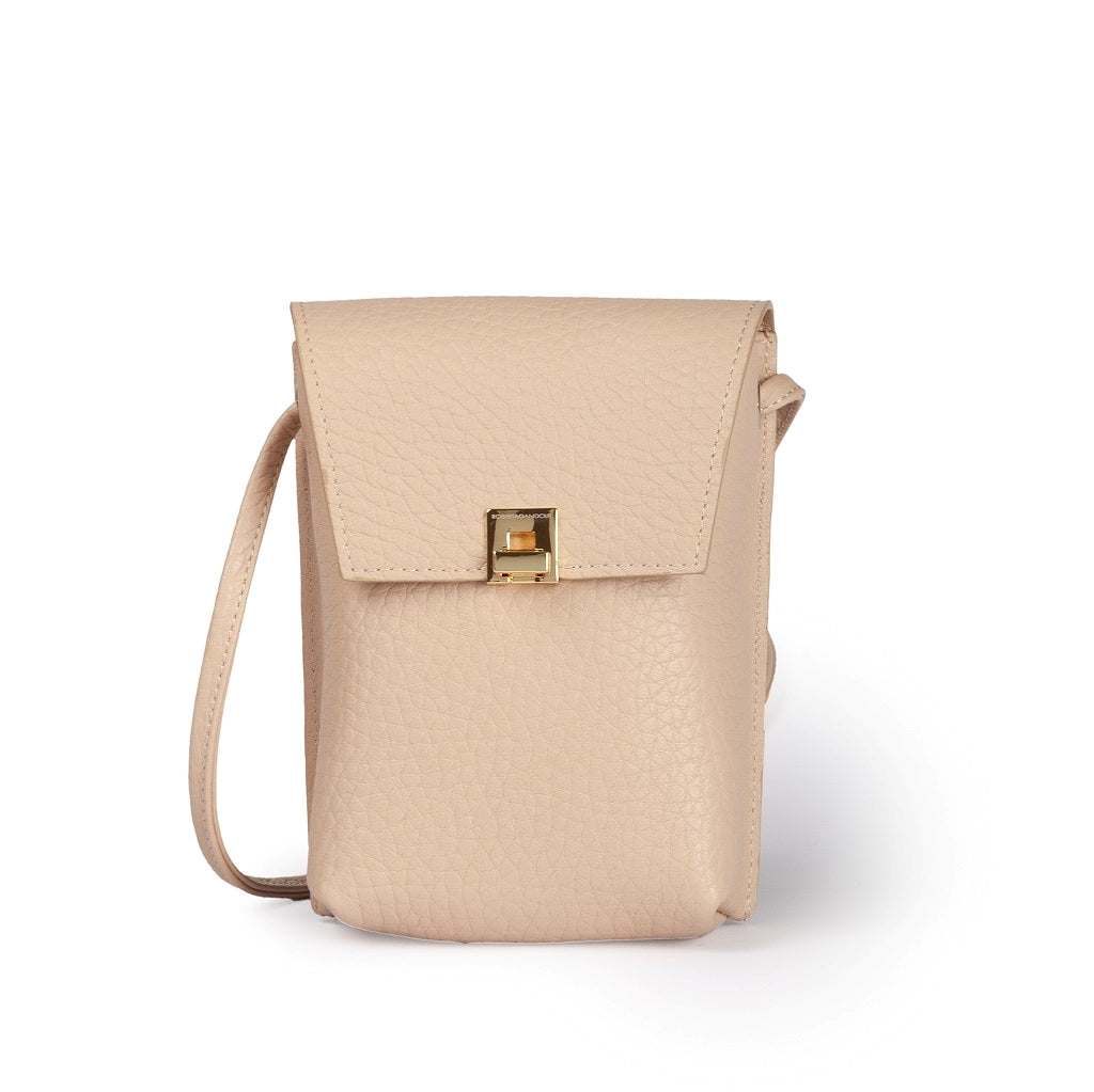 Elodie minibag and phoneholder in leather with practical external pocket and adjustable shoulder strap