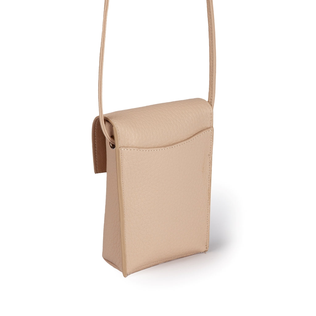 Elodie minibag and phoneholder in leather with practical external pocket and adjustable shoulder strap