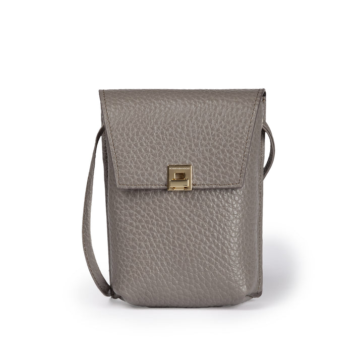 Elodie minibag and phoneholder in leather with practical external pocket and adjustable shoulder strap