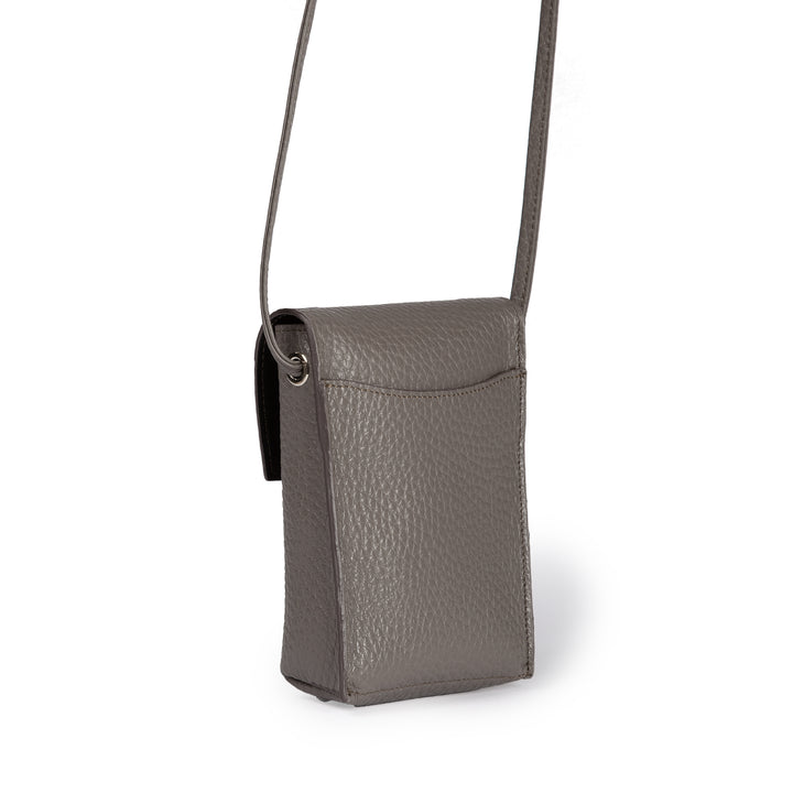 Elodie minibag and phoneholder in leather with practical external pocket and adjustable shoulder strap