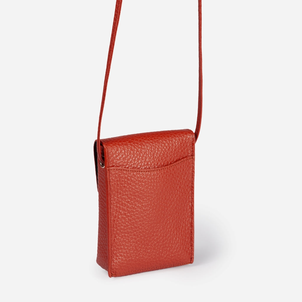 Elodie minibag and phoneholder in leather with practical external pocket and adjustable shoulder strap