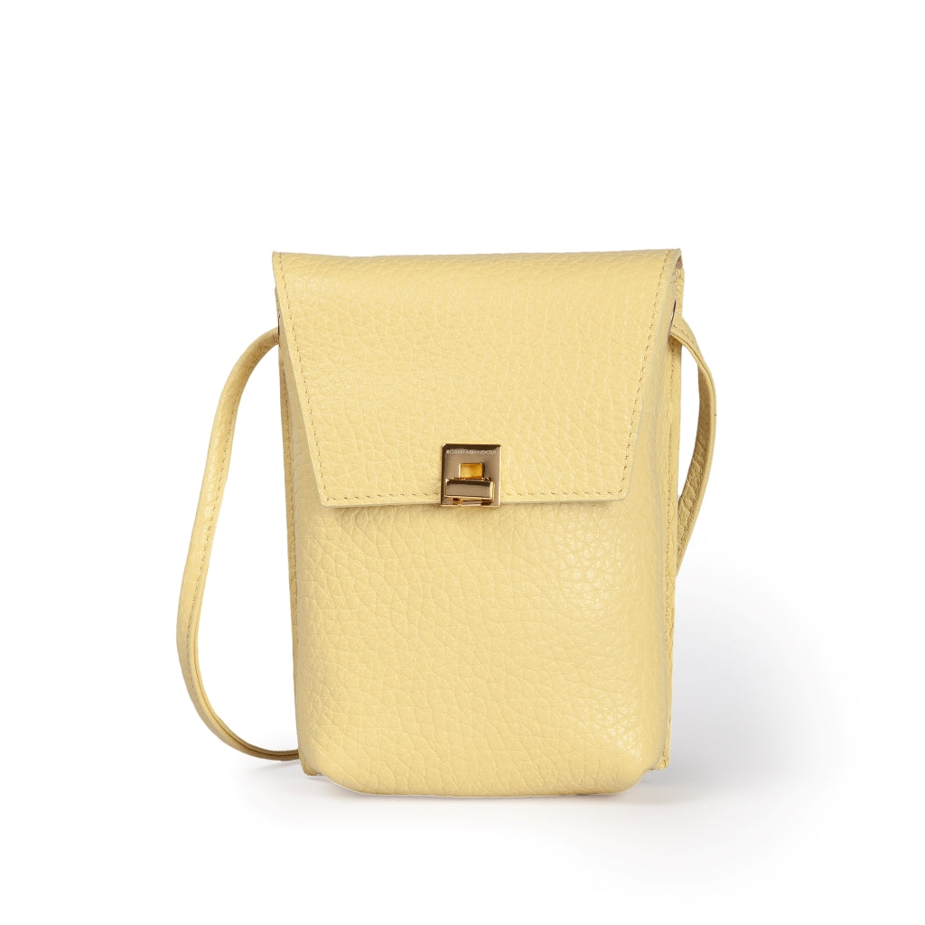 Elodie minibag and phoneholder in leather with practical external pocket and adjustable shoulder strap