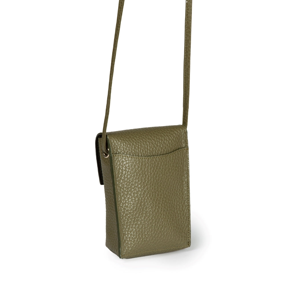 Elodie minibag and phoneholder in leather with practical external pocket and adjustable shoulder strap