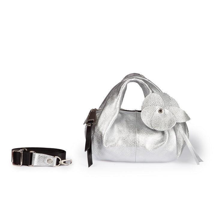 Emily small in hammered leather with removable floral decoration and adjustable shoulder strap