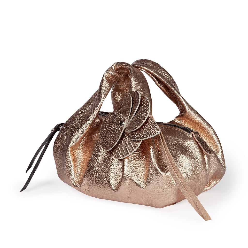 Emily small in hammered leather with removable floral decoration and adjustable shoulder strap