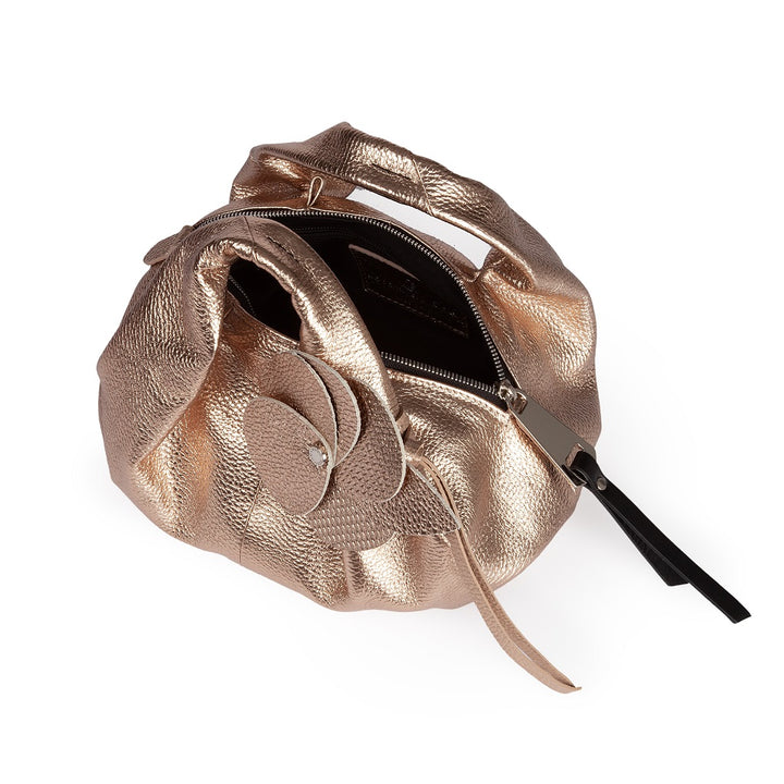 Emily small in hammered leather with removable floral decoration and adjustable shoulder strap