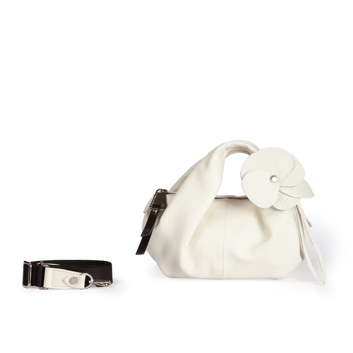 Emily small in hammered leather with removable floral decoration and adjustable shoulder strap