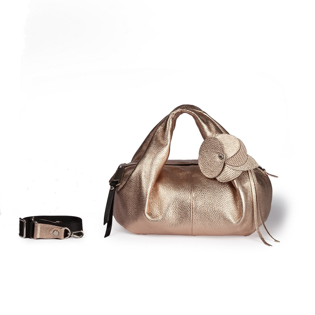 Emily large in hammered leather with removable floral decoration and adjustable shoulder strap